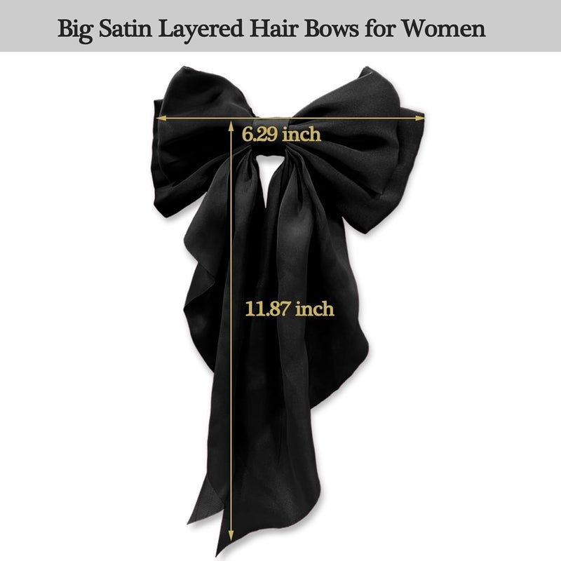 illpta Silky Satin Women's Hair Bows with Long Tail Bowknot for Hair Clips, Accessories and Gifts (Black) - Image 5